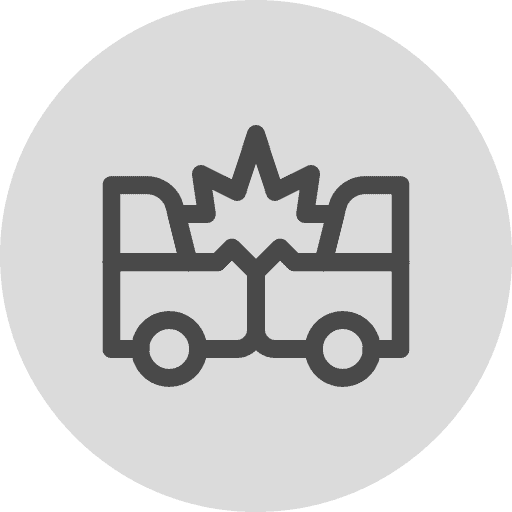 Icon depicting a car crash with two vehicles colliding head-on, illustrated in a simple, outlined style.