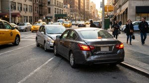two vehicles involved in rear-end collision on busy New York City street