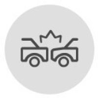 Icon depicting two cars colliding head-on with impact lines, set on a gray circular background.