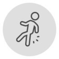 Icon of a stick figure slipping or falling, inside a gray circle background.
