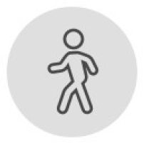 Icon of a stick figure walking inside a gray circle.
